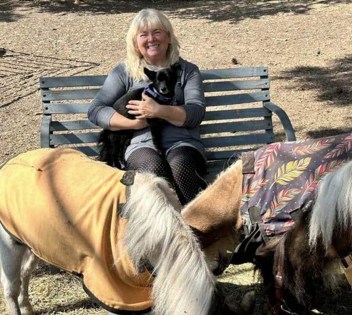 Manette in the pen with the horses